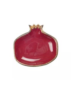 Red Pomegranate Dish with Gold Rim