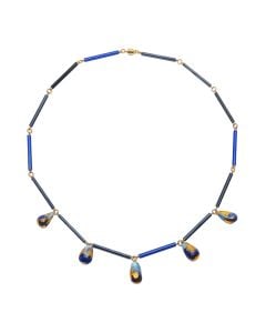 Rhapsody in Hues of Gold and Blue Necklace by Staphanie Dubsky