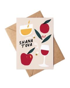 Rosh Hashanah Notecard: Shana Tova Symbols