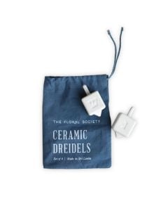 Set of 2 White Ceramic Dreidels by The Floral Society