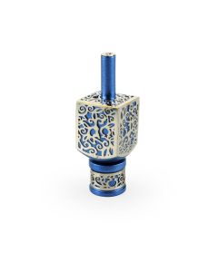 Small Floral Filigree Dreidel and Stand: Periwinkle