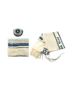 Handwoven Tallis Set by the Canaan Gallery: Dark Blue Stripes