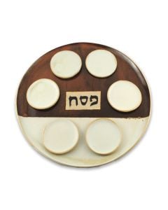 Tenmoku and Cream Ceramic Seder Plate by Shelly Clayspot