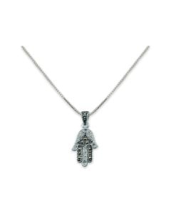 Two-tone Marcasite Sterling Hamsa Necklace