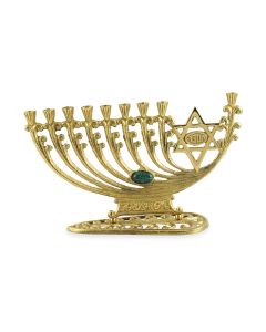 Vintage Brass Menorah with Star of David and Stone
