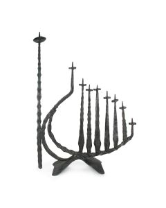 Vintage Iron Sculptural Menorah by David Palombo: Tall Shamash