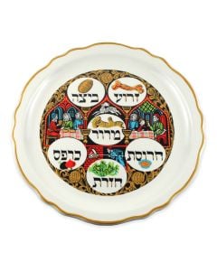 Vintage Medieval Passover Scene Seder Plate: Gold Edge