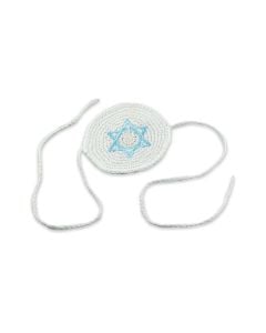 White Crochet Baby Kippah: Blue Star