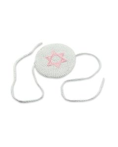 White Crochet Baby Kippah: Pink Star