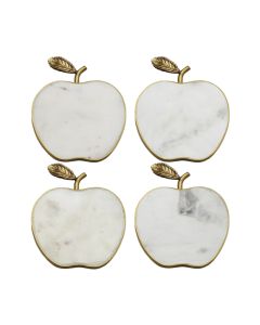 White Marble Apple Coasters: Set of 4