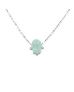 White Opal Hamsa Necklace