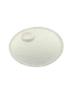 White Patterned Round Challah Plate with Salt Dish Set by Maiyan Ben Yona