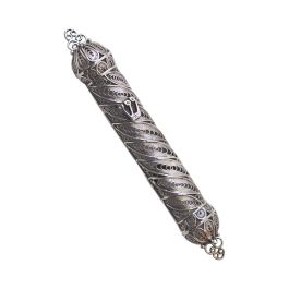 Sterling Rounded Filigree Mezuzah by Avi Nadav